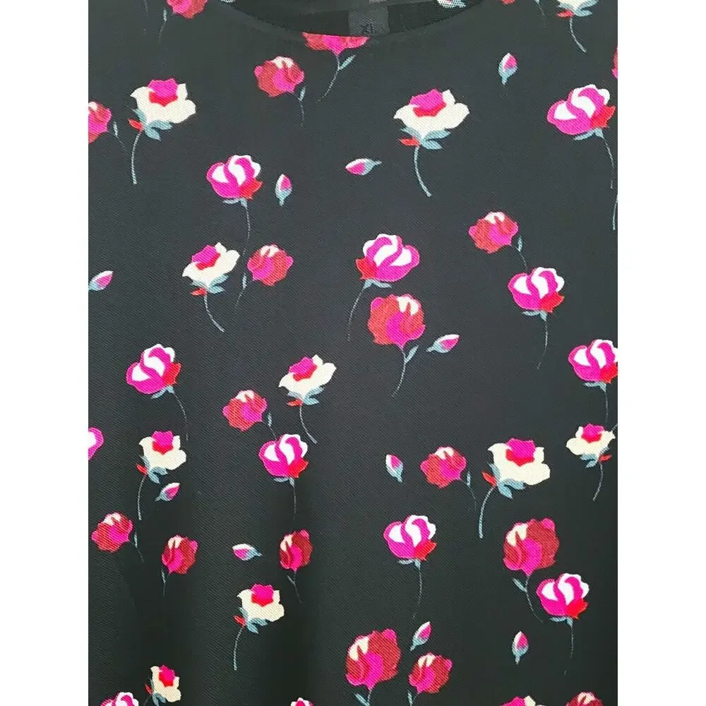 POPSUGAR Women's XL Black Floral Mesh Sheer Sleeve Mock Neck Top Blouse